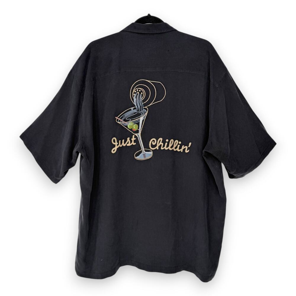 Tori Richard | 2XL | Just Chillin' Martini Black Silk Button Down Camp Shirt